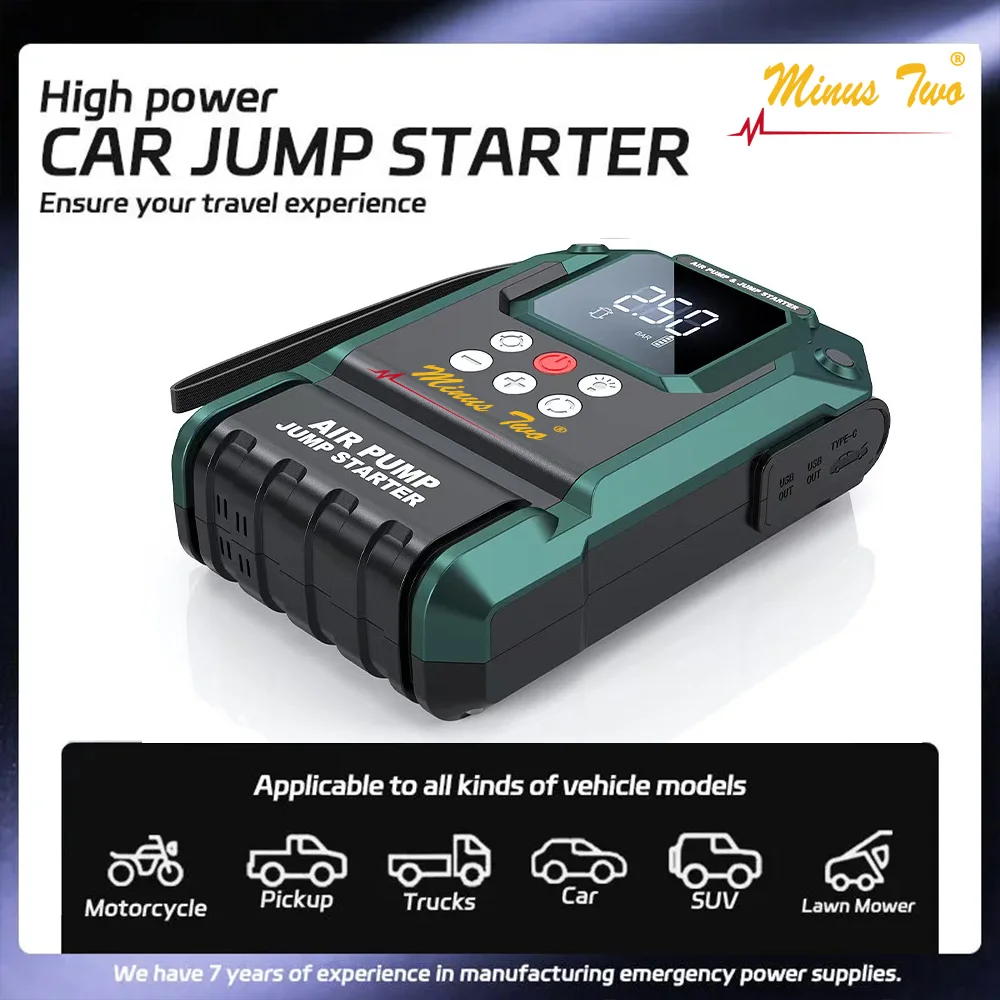 2 In 1 Car Jump Starter Power Bank Air Compressor Inflator Pump Portable Power Station Car Battery Charger Booster