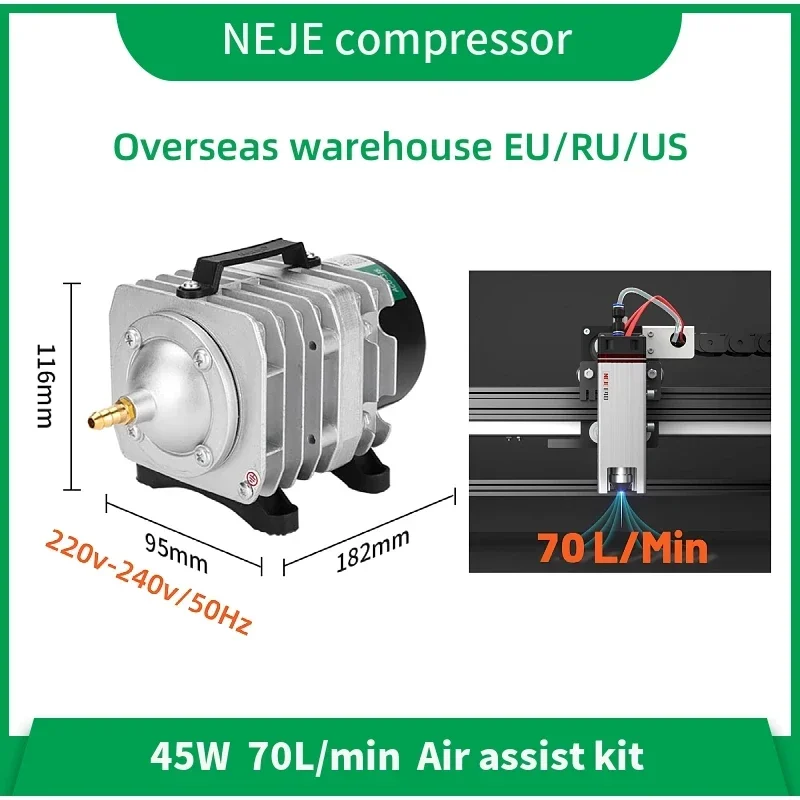 

NEJE 45W 70L/min MF8 MF11 AF8 KF8 Air Compressor Electrical Magnetic Air Assist Pump 220-240V For CO2 Laser Engraving Cutting