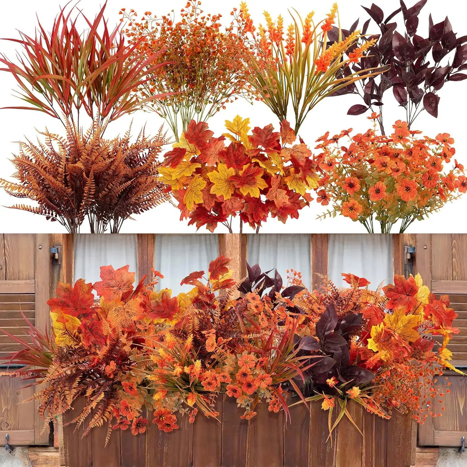 

24 Bundles Artificial Fall Flowers Fake Mums Fall Decorations UV Resistant Plastic Flowers for Indoor Outside Thanksgiving Decor