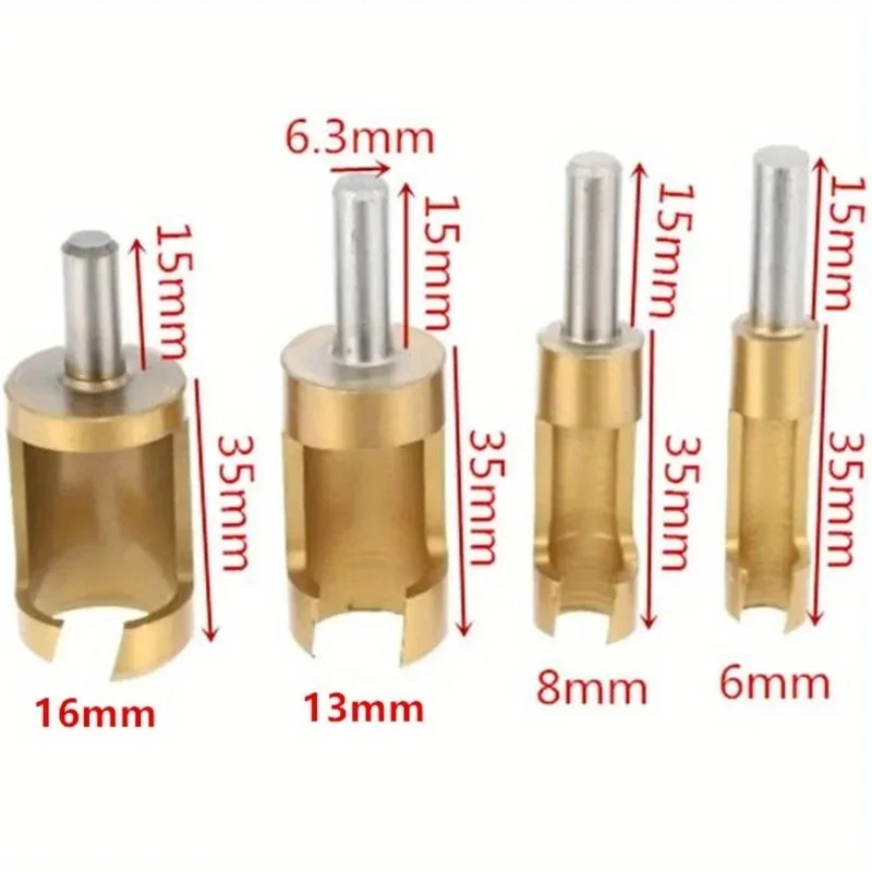 4Pcs/set Titanium Coated Shank Barrel Cork Drill Bit Plug Cutter Bored Hole Tenon Drills Saw Arbors Woodwork Tools