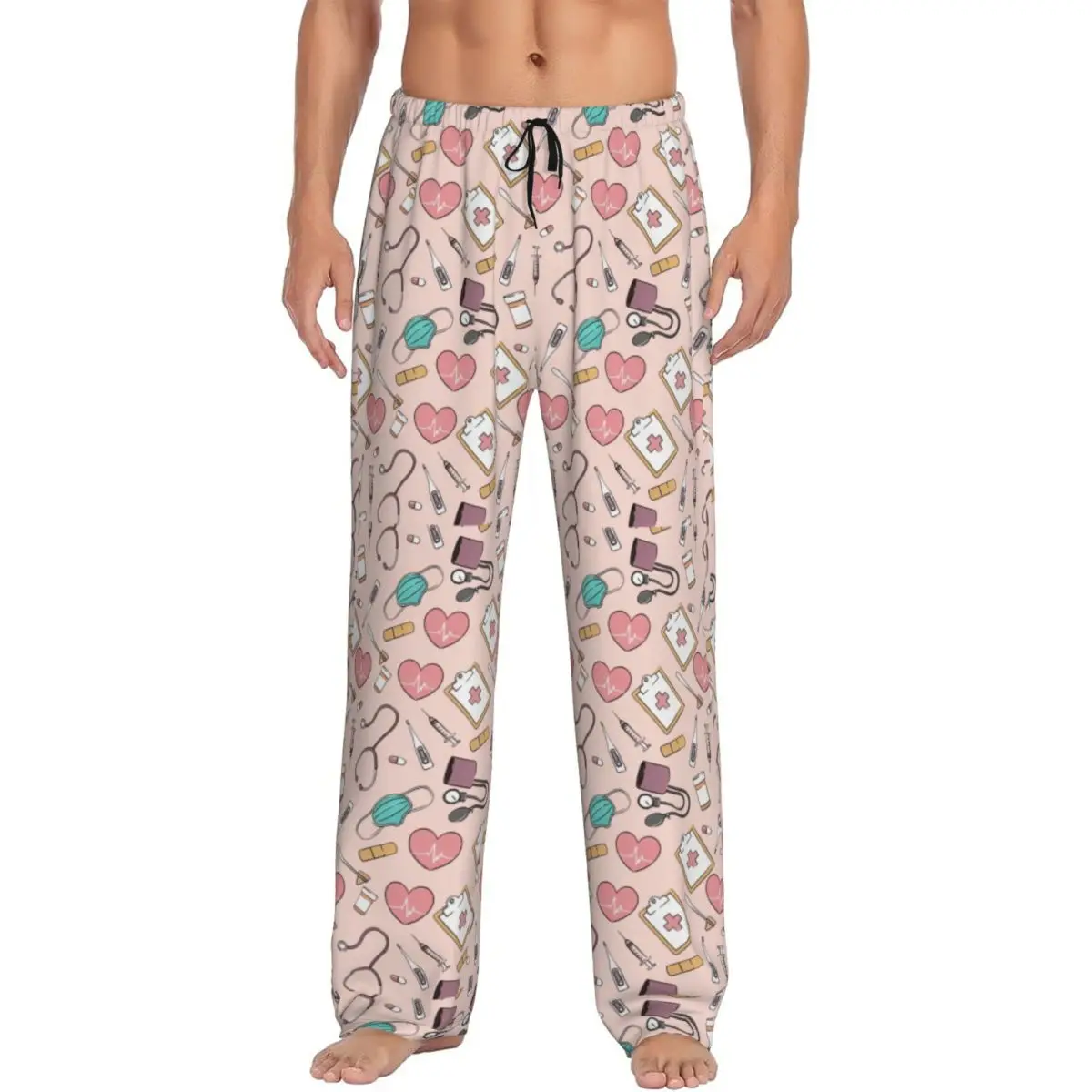 Men Funny Nurse Pattern Pajama Pants Custom Print Health Nursing Sleep Sleepwear Bottoms with Pockets