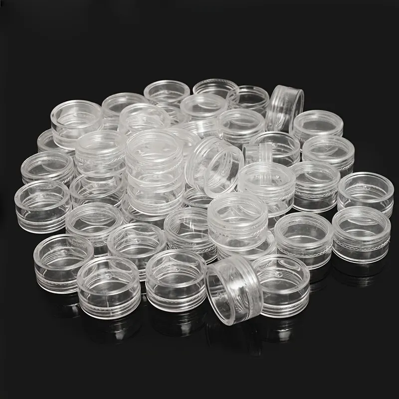 50Pcs/set Transparent Plastic Jewelry Bead Storage Box Small Bottom Round Container Jars Make Up Organizer Storage Boxes