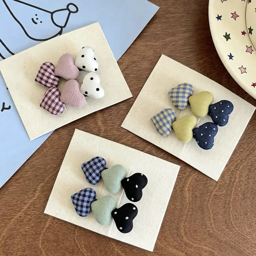 Pack of 2 Plaid Love Button Side Clip Bangs Clip Sweet Broken Hair Clip Side Clip