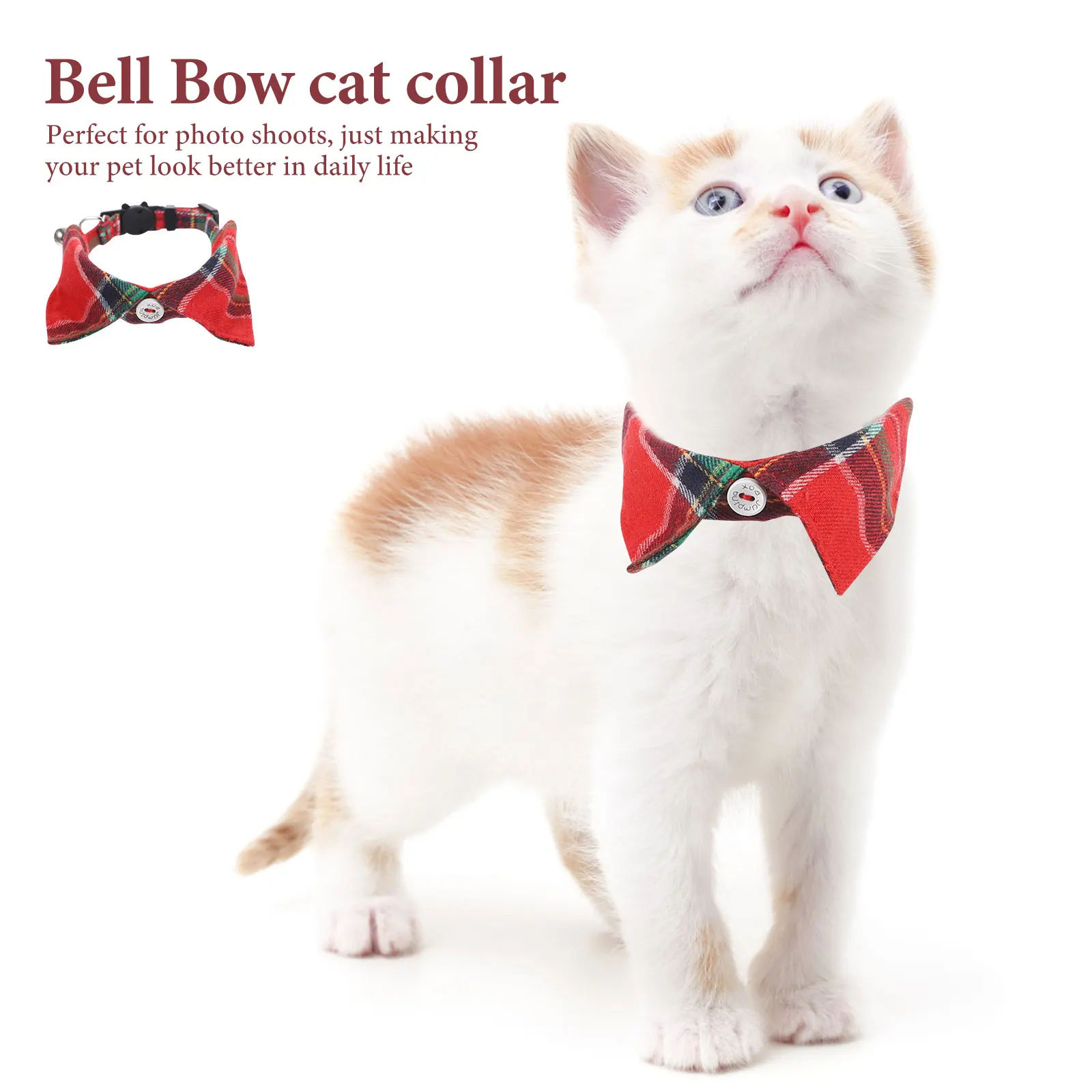 

Cat Collar Cute Adjustable Plaid Kitten Collar Bell Durable Breathable for Photo Shoot Daily Wear Kitten Collars