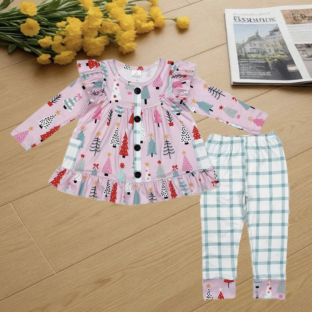 

9.15 Kids Winter Clothes For Girls Baby Girls Christmas Pink Trees Pocket Tunic Top Legging Clothes Sets
