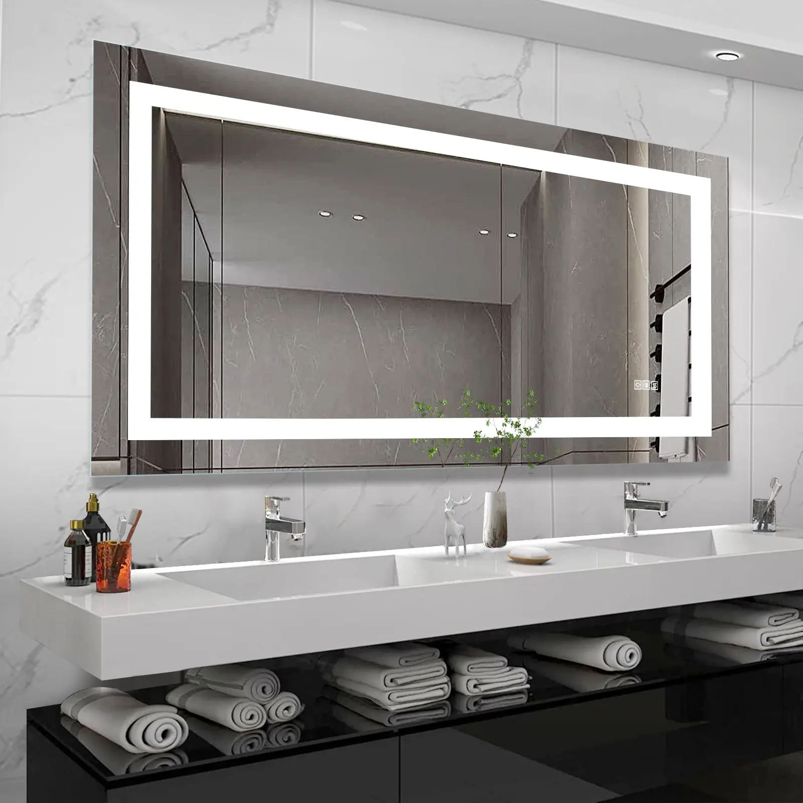 

US Stock Free Shipping 72x36 Inch Luxury LED Bathroom Mirror Anti-Fog Dimmable Modern Vanity Wall Mirror Touch Control IP44