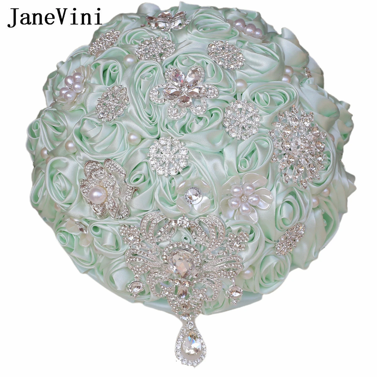 

JaneVini Luxury Crystal Rhinestones Wedding Flowers Bridal Bouquets Silver Diamond Brooch Bride Bouquet Roses Wedding Items 2025