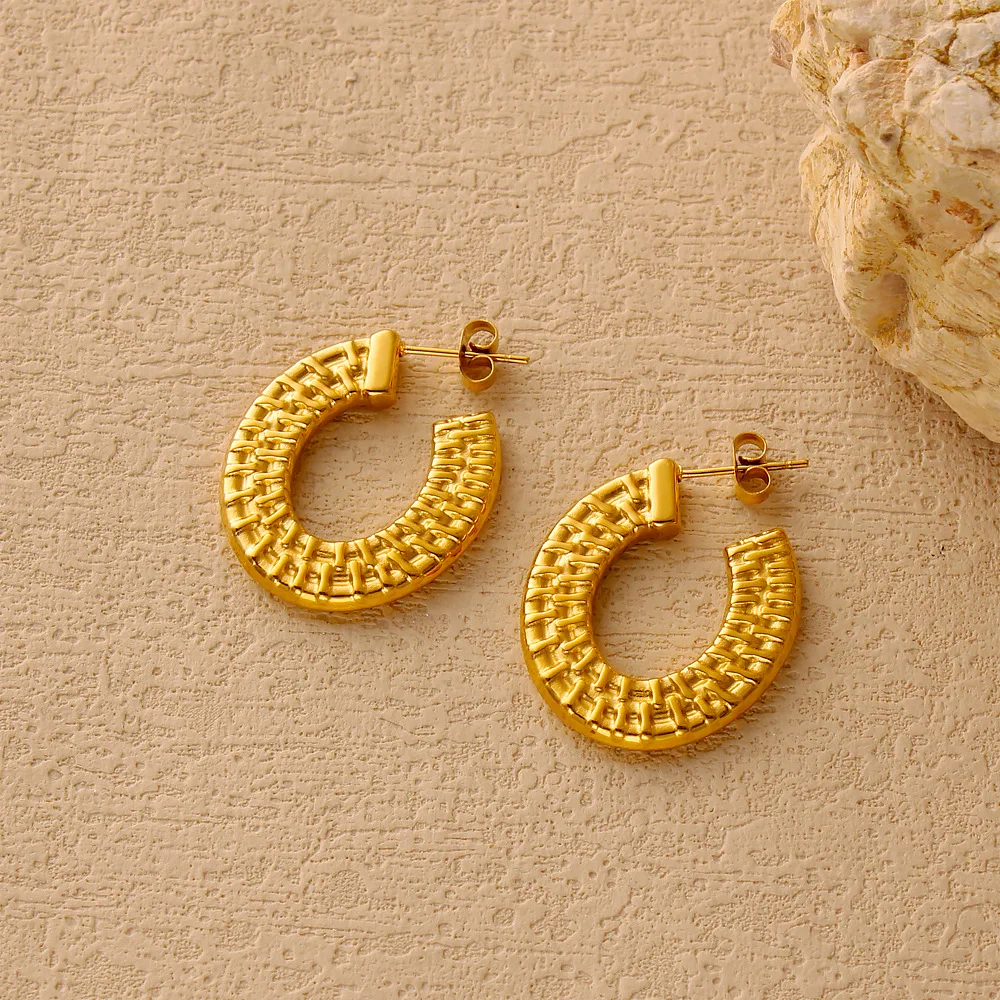 DIY accessories hot-selling high-end earrings, niche design trend stainless steel 18k gold hydraulic earrings, minimalist stud e