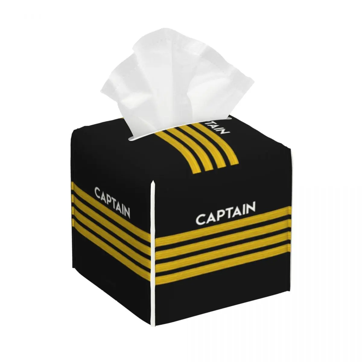 Custom Captain Epaulets Stripes Tissue Box Cover PU Leather Square Aviator Flight Pilot Facial Tissues Holder for Car