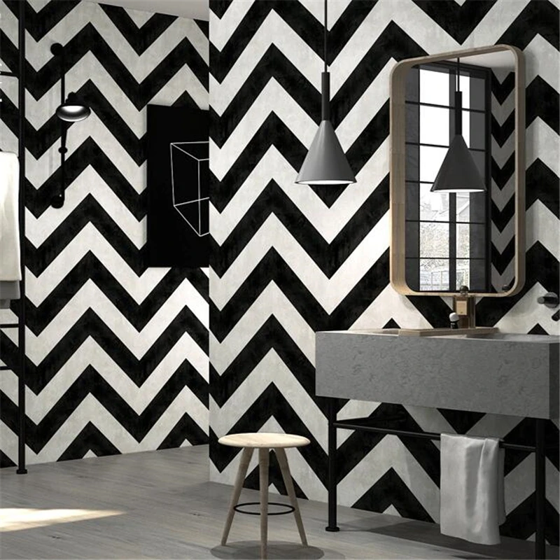 Nordic Black and White Striped Wallpaper Simple Geometric Lines Bar Living Room Background Walls Industrial Style Wallpapers