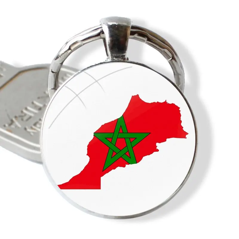 Morocco flag Moroccan Glass Metal Pendant Key Chain Classic Men Women Key Ring Accessories Jewelry Gifts