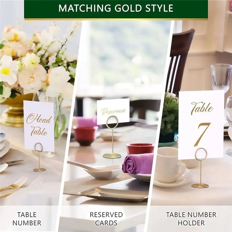 Elegant Gold Table Number Holders - 10-Pack Place Card & Paper Stands For Weddings, Events & Parties
