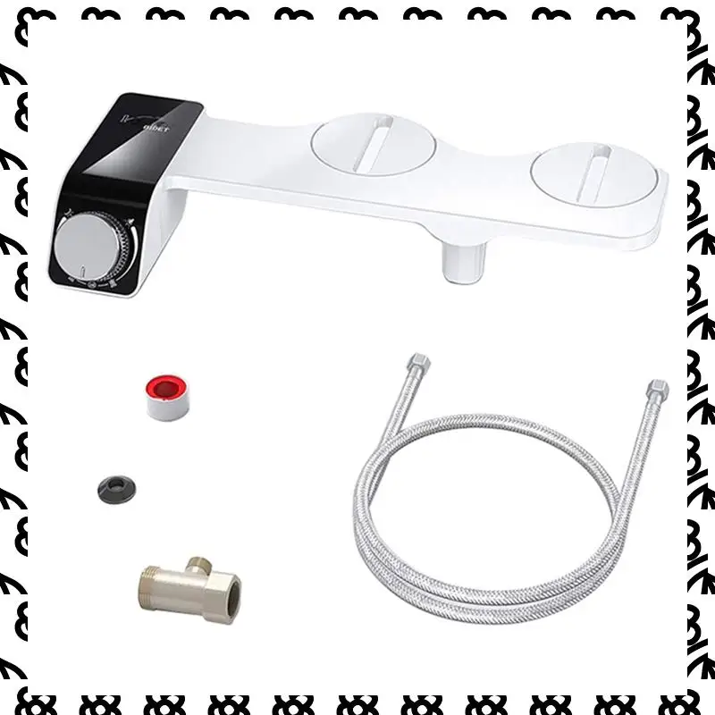 A07I Bidet Attachment Ultra-Slim Toilet Double Nozzle Spiral Adjustable Water Pressure Non-Electric Sprayer With Hose