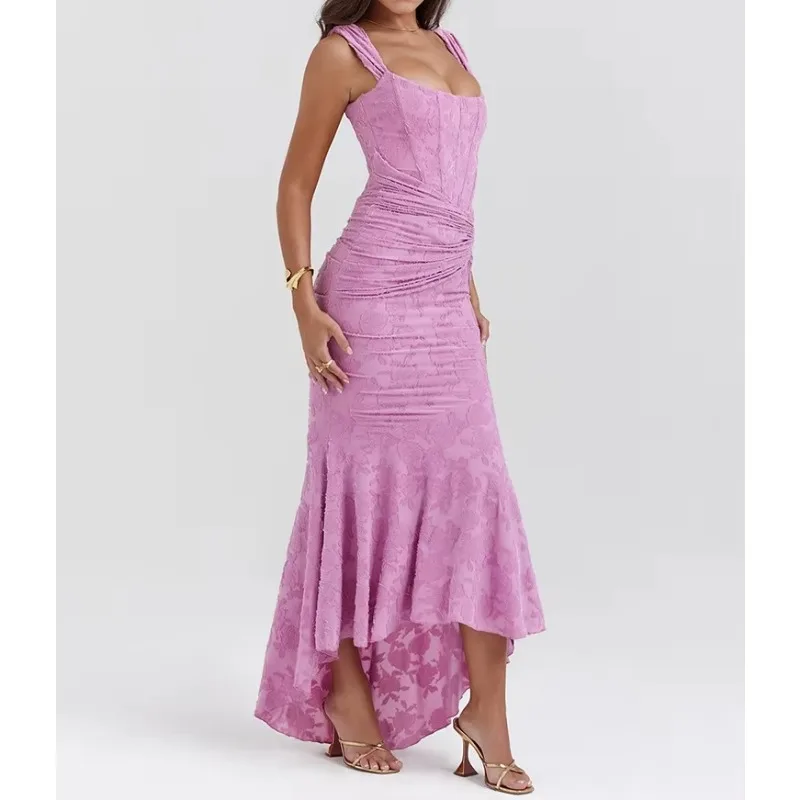 Off-shoulder Backless Sexy Evening Dress For Women Purple Sleeveless Strapless Ruched Bodycon Club Party Dress