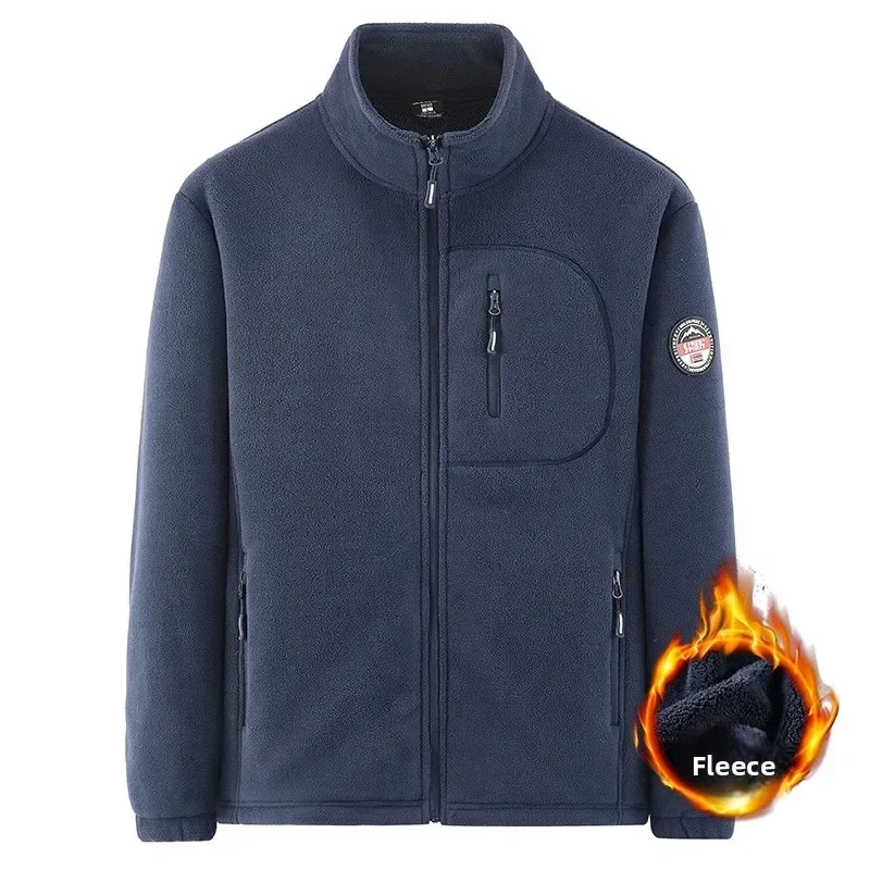 Polar Fleece and Fleece Jacket for Men, Autumn and Winter Loose Double-sided Thick Hoodie, Cardigan for Warmth, Oversized Stand