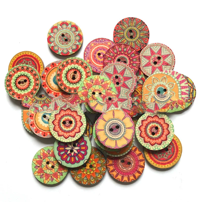 Round Retro Wooden Buttons for Clothing, DIY Sewing Buttons, Scrapbooking Decor, Craft Accessories, 20mm, 50Pcs