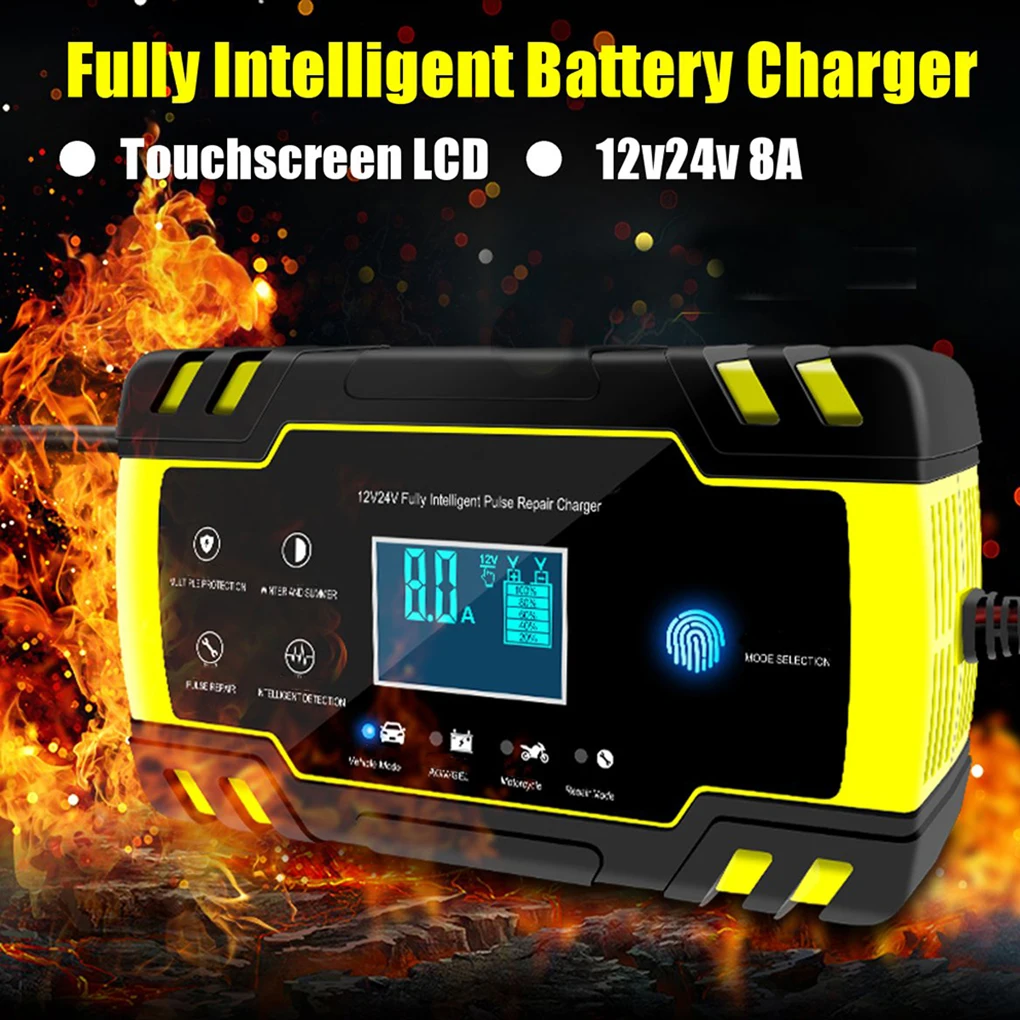 12V 24V 150Ah Car Motorcycle Vehicles Multi-Function Touch Switch Screen Pulse Repair LCD Battery Charger