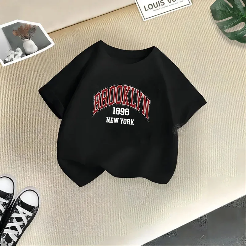 Brooklyn 1898 New York Boy Girl T-shirts Kid Children Letter Clothes Baby Black Harajuku Kawaii Tops Gift Present ,Drop Ship