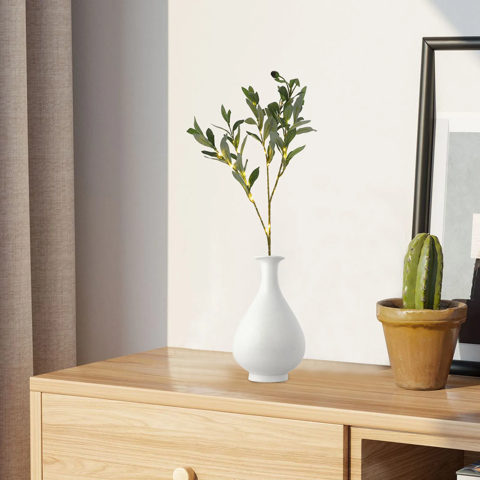 فروع زيتون صناعية واقعية، أضواء LED صناعية، مزهرية شجرة زيتون داخلية، مصباح ديكور، ضوء ليلي، سيقان خضراء #1