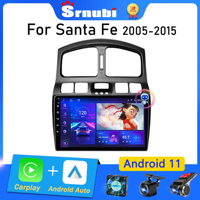 

Srnubi Android 11 Автомобильный радиоприемник для Hyundai Classic Santa Fe 2005 2006-2015 Мультимедийный плеер 2 Din Carplay Стерео GPS DVD Головное устройство