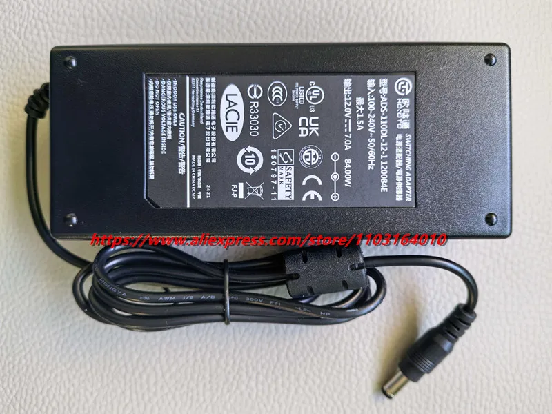Genuine HOIOTO Switching Adapter AC Charger ADS-110DL-12-1 120084E 12V 7A 84W  5.5x2.5mm For LaCie Power Supply Original