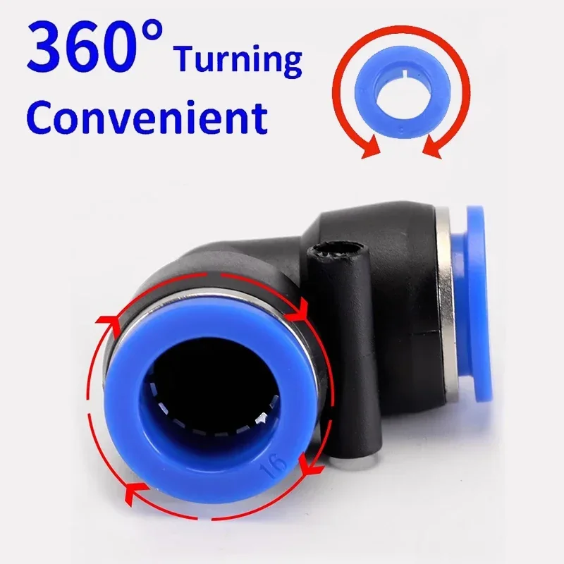 10/50PCS PV Series Push-in Pneumatic Elbow Connector 90° 4/6/8/10/12mm Quick Fitting for Compressor Air Water Plastic Tubing