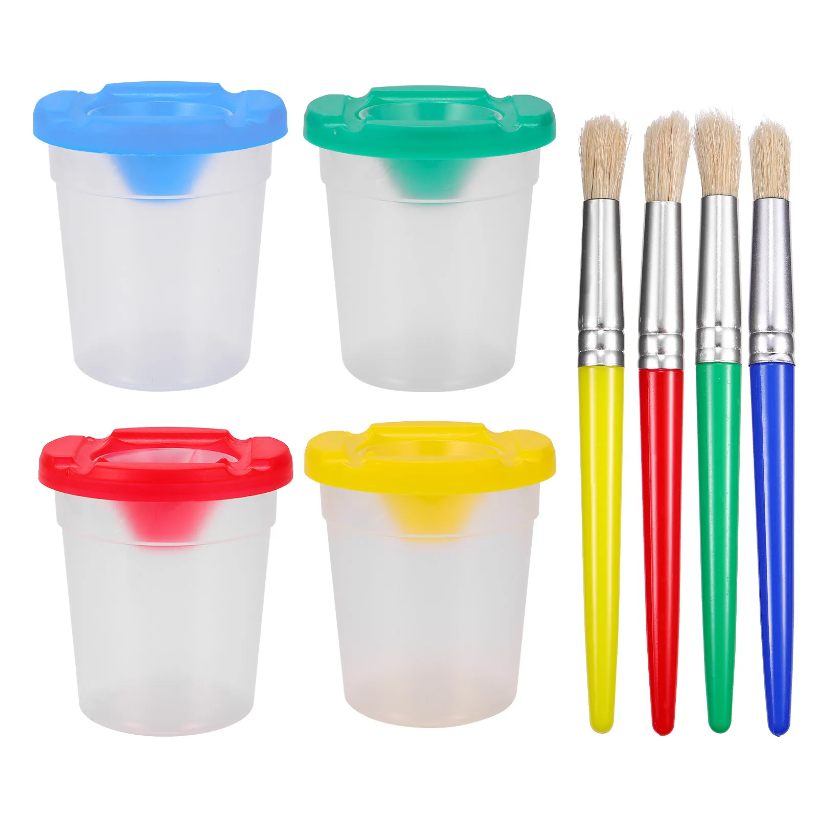 4Pcs Painting Brushes with No Spill Paint Cups Set Assorted Colors Painting Tools for Art Classes and Home