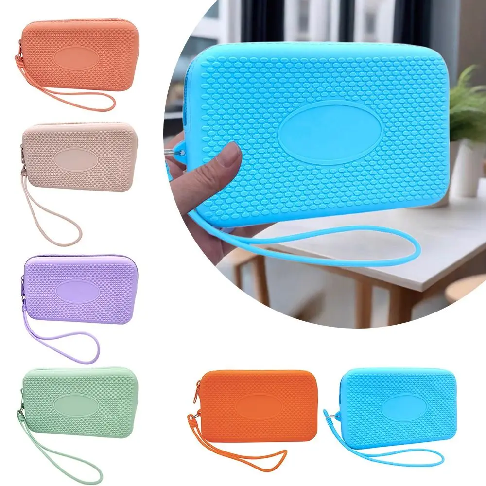 New Silicone Coin Purse Waterproof Solid Color Travel Pouch Zipper with Textured Cosmetic Bag Students