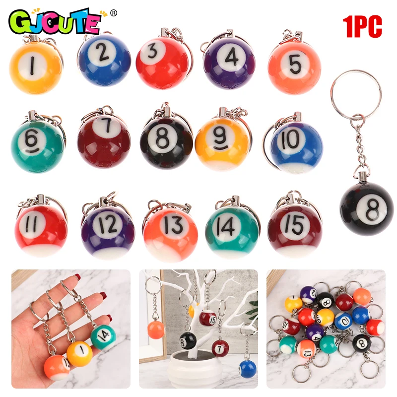 New！Random 1pcs Mini Billiards Shaped Keyring Assorted Colorful Billiards Pool Small Ball Keychain Creative Hanging Decorations