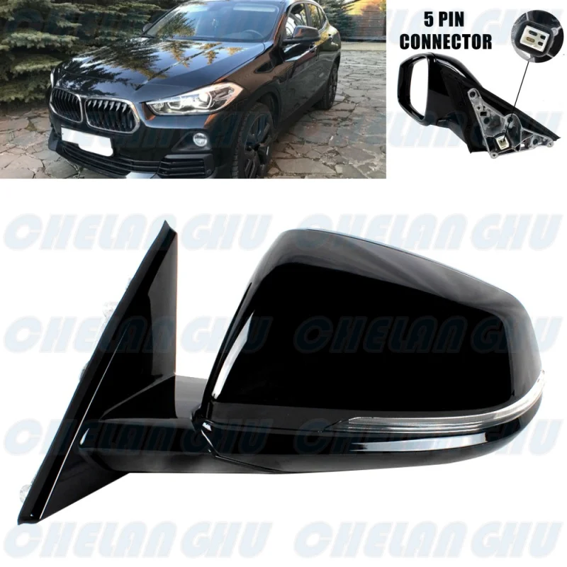 For BMW X2 F39 2019 2020 2021 2022 2023 Left Side black painted 5 Pins Heated Electric Adjust Power Fold mirror assembly