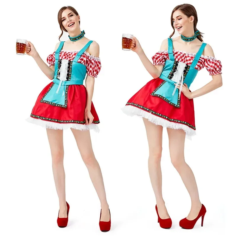 

Sexy Germany Oktoberfest Carnival Party Beer Maid Dirndl Dress Halloween Bavarian Traditional Festival Cosplay Wench Costume