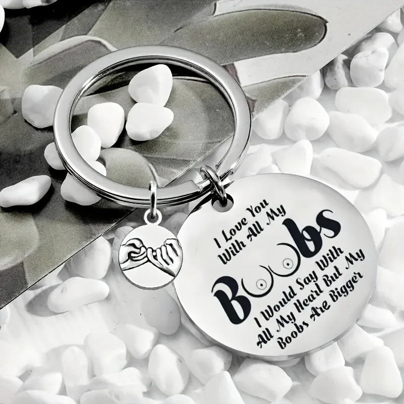 1pcs Engraved Boobs Stainless Steel Key Chain Valentine\'S Day Gift