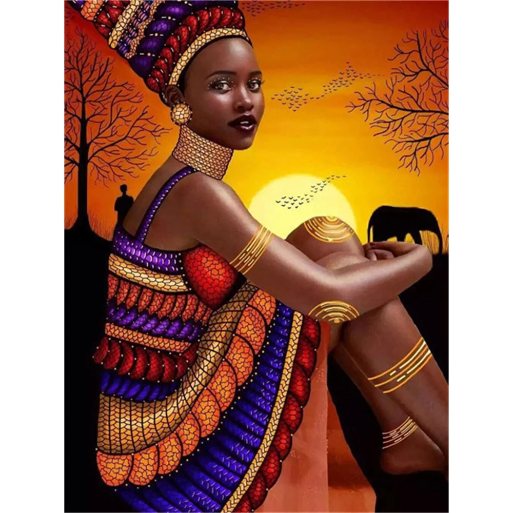 African Woman DIY Cross Stitch Embroidery 11CT Kits Needlework Craft Set Cotton Thread Printed Canvas Home Decoration   Sale