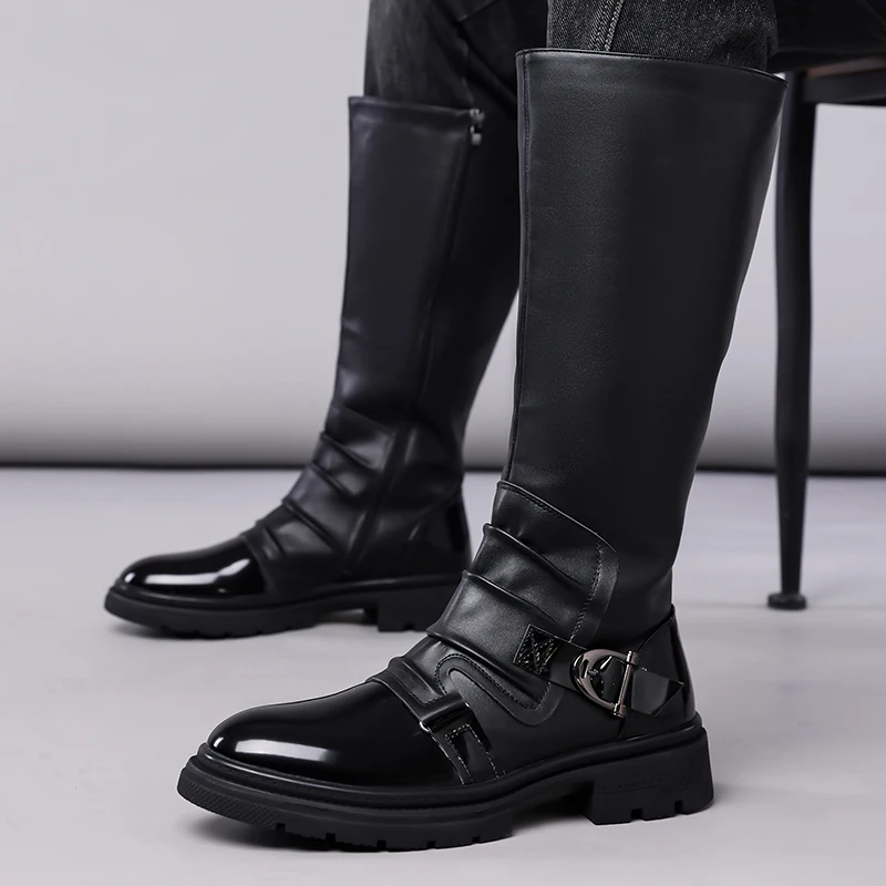 

Мужские дизайнерские ботинки больших размеров для вечеринок и ночных клубов, черные и коричневые, из мягкой кожи, в ковбойском стиле, стильные высокие сапоги.