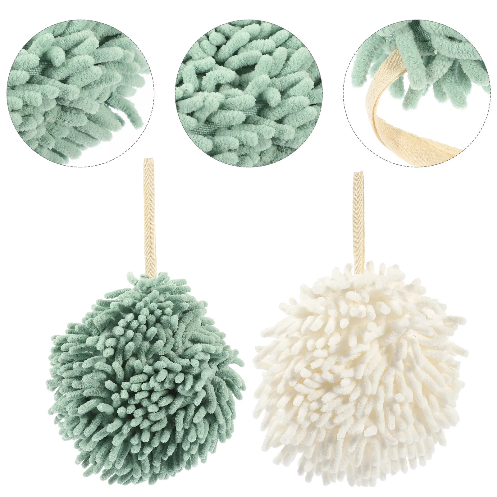 

2 Pcs Thickened Hand Towel Door Handle Hanging Chenille Towels for Kitchen Puff Sponge Water Absorbent
