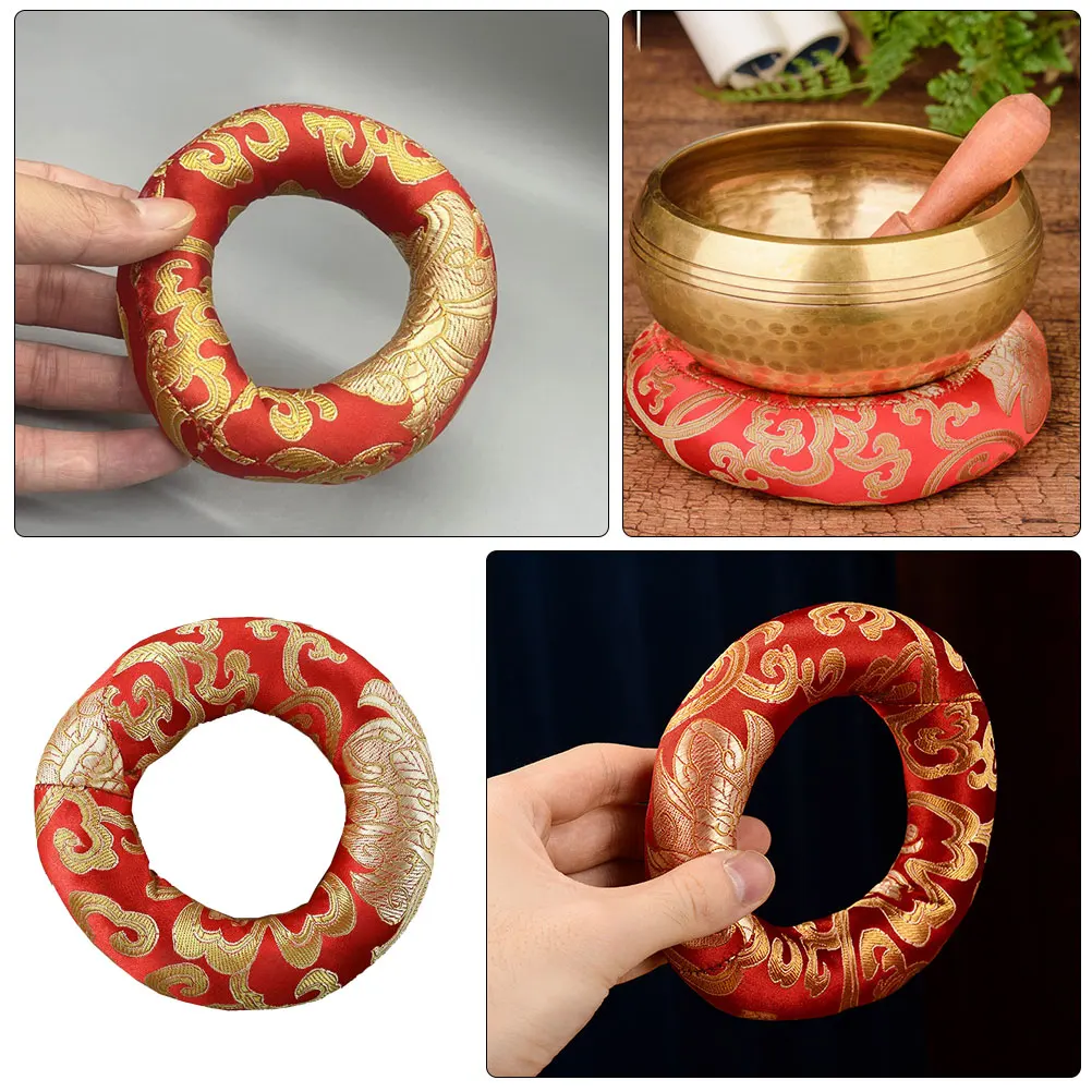 

2pcs Singing Bowl Pad Cotton Meditation Cushion Embroidery Red Round Tibetan Bowl Stand Yoga Display Enhances Sound