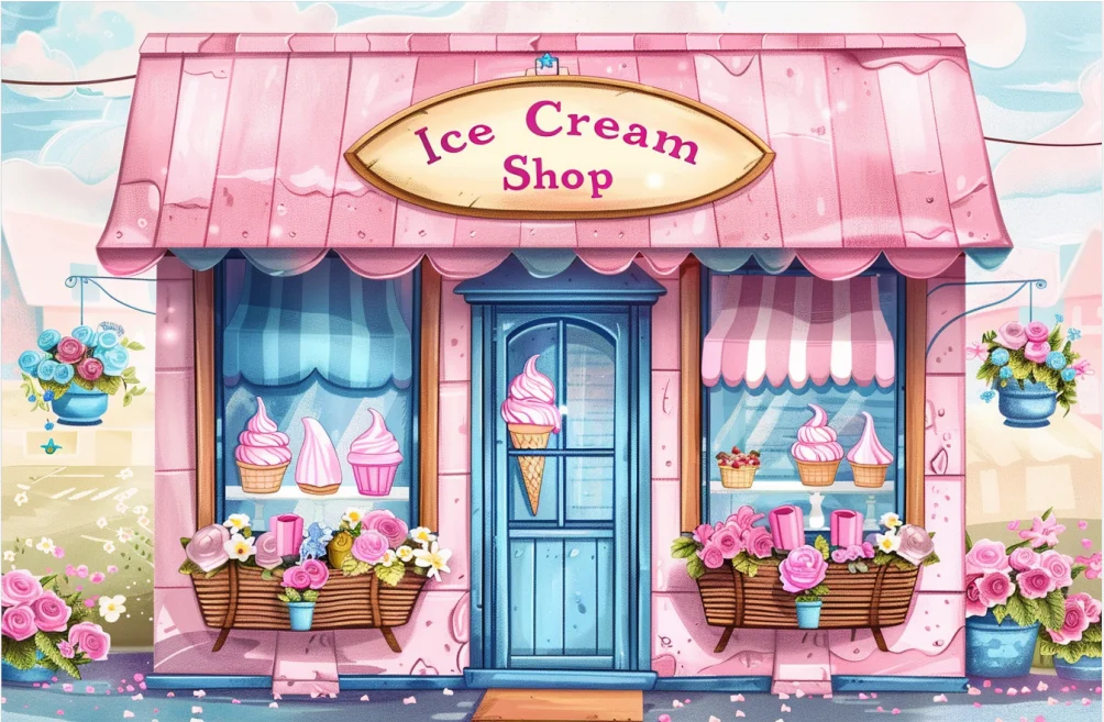 

ice cream candy shop kids children birthday party photo background photography backdrops banner studio