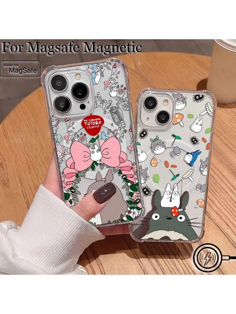 Coque de téléphone magnétique Totoroes Magsafe, étui transparent Anti-chute pour iPhone 16 15 14 13 12 11 8 Plus Mini Pro Max X XR