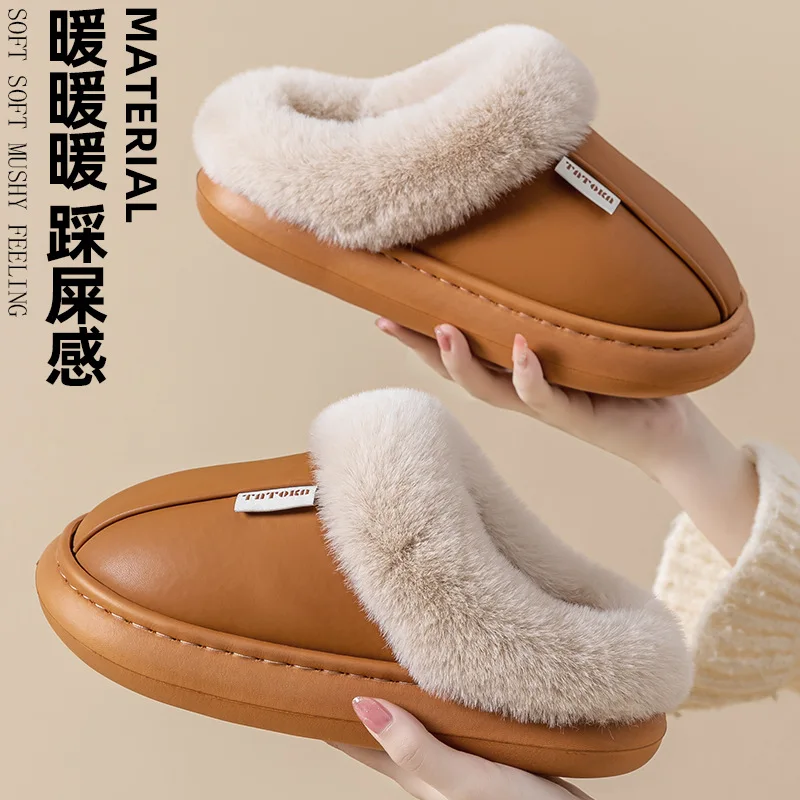 aterproof cotton slippers for girls in autumn and winter warm and fluffy simple couple's home warm slippers for men