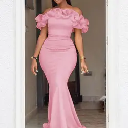 Off Shoulder Floor Length Evening Long Dress Elegant Bodycon Female Maxi Party Evening Birthday Pink New Year Dress Women Sexy