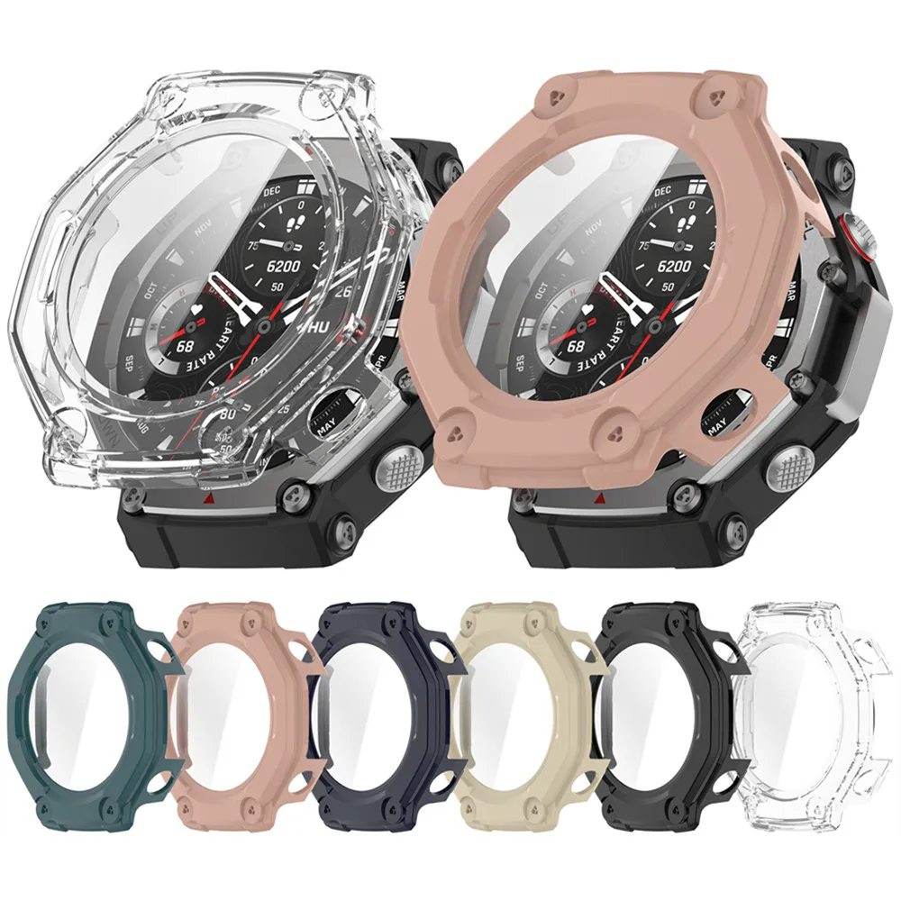 زجاج مقسى + حافظة لهاتف Huami Amazfit T-REX 3 واقي شاشة صلب من البولي كربونات