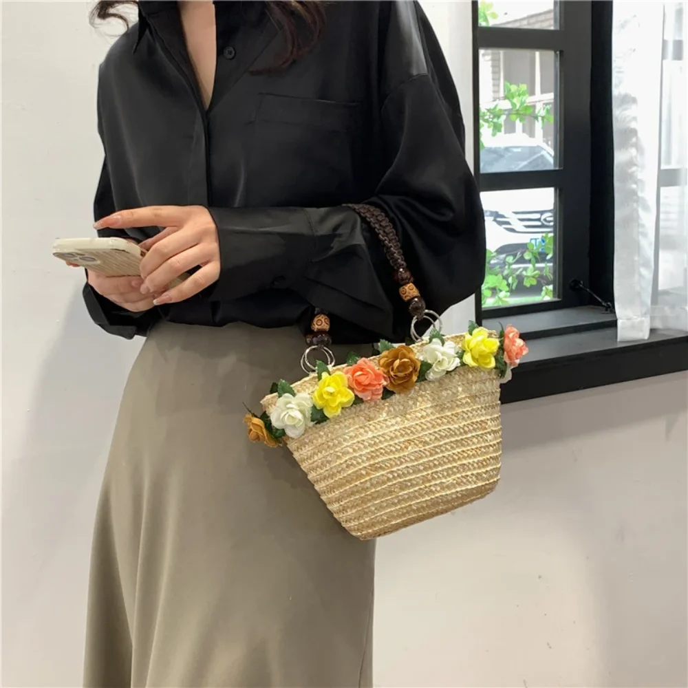 Straw Braided Bag Women Summer Hand-Woven Rattan Bag Purse Flower Beach Basket Female Bohemia Bali Handbag bolsos