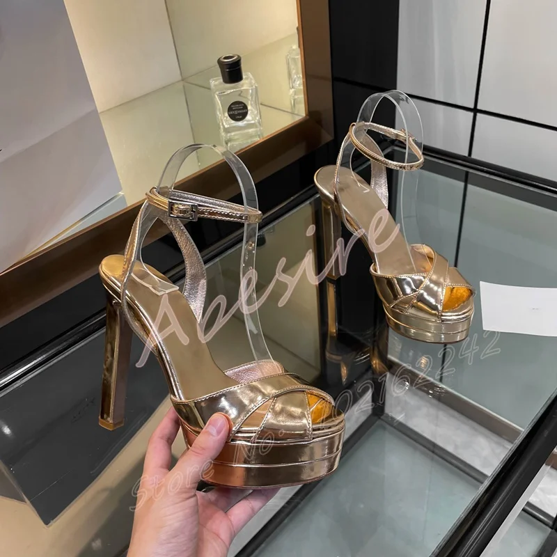 

Women'S Double-Layer Platform Shoes Round Toe Chunky Heel Buckle Strap High Heels Fashion Luxury Party Dress Sandals Summer 43