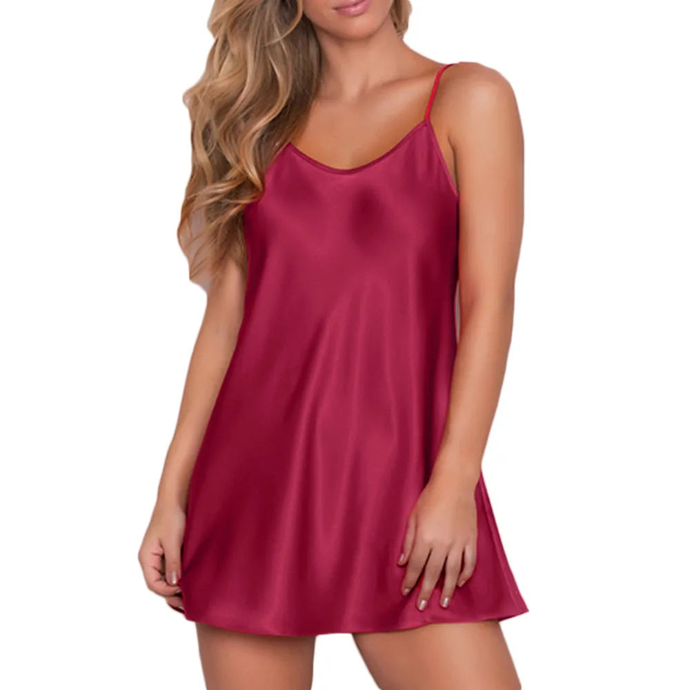 

Female Solid Colour Ice Silk Summer Fashionable Lingerie Nightwear Loose Soft And Comfortable Sexy Suspenders Sleepskirt