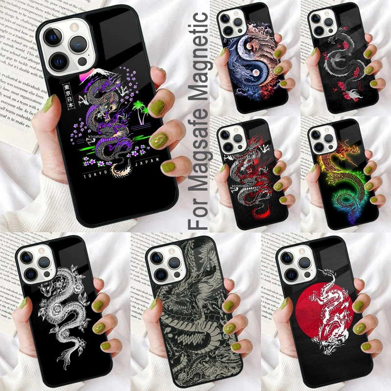 

Мягкий чехол для телефона Fashion Dragon для iPhone 17, Air 16e Pro max 15 Pro 13 14 Plus 11 12, MagSafe Magnetic Coque