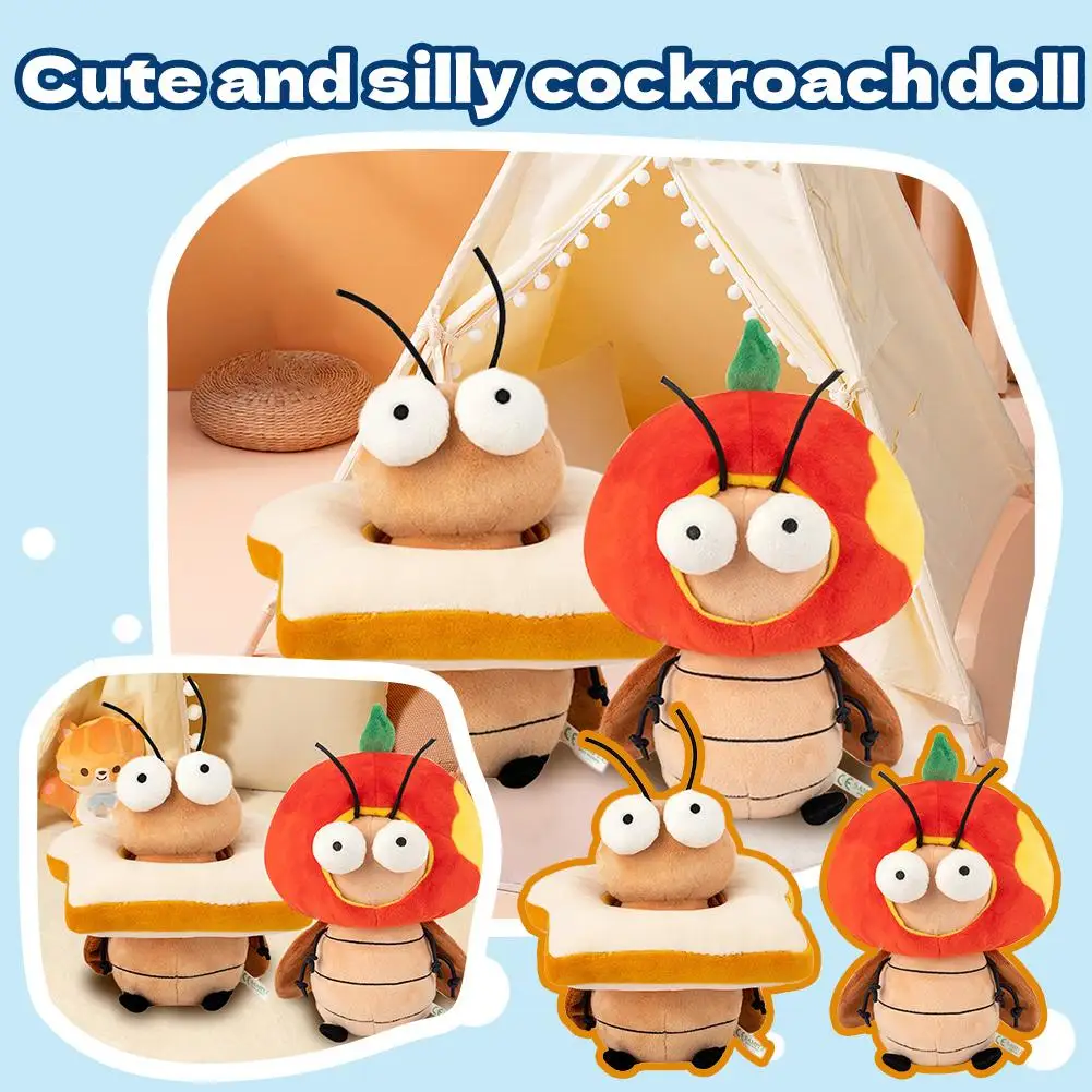 Cute Cartoon Bread/Apple Kawaii Cockroach Funny Creative Gift Plush Toy 21cm Trendy Bag Pendant Sofa Ornaments Small Gifts Ins