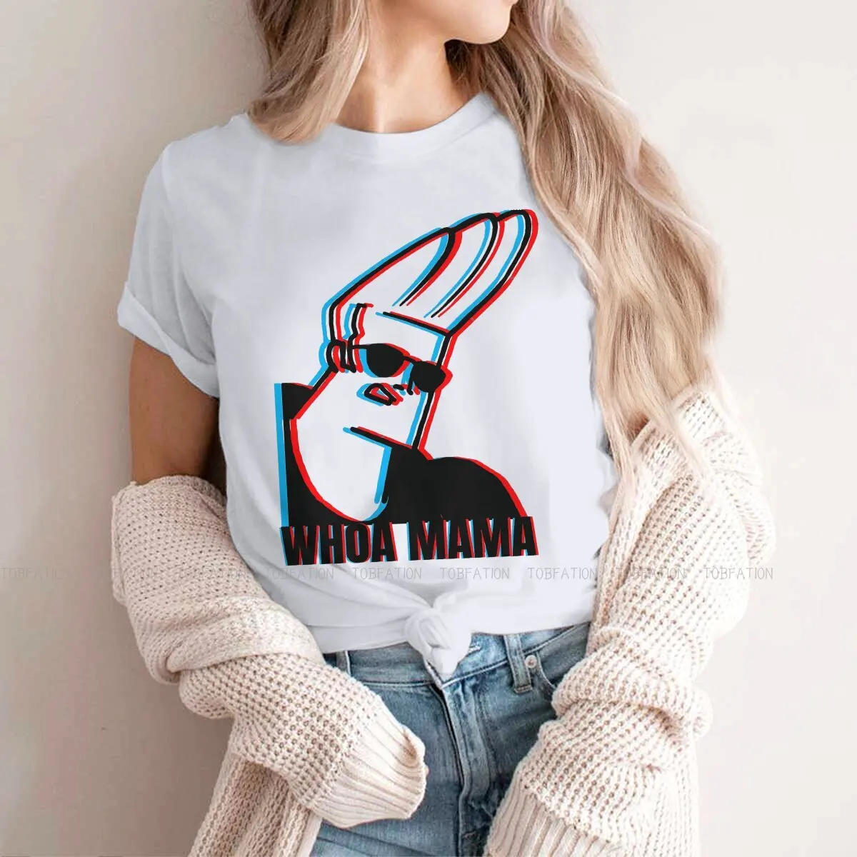 Whoa Mama Meme 3d Effect  O Neck TShirt Johnny Bravo Bravo Cartoon Pure Cotton Original T Shirt Woman New Design Hot Sale