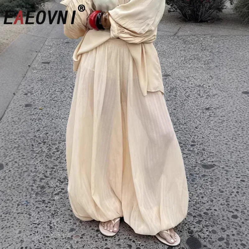 

Брюки EAEOVNI свободного кроя, плиссированные, с широкими штанинами, повседневные, с высокой талией, для офиса, расклешенные, модные, новинка 2026 года