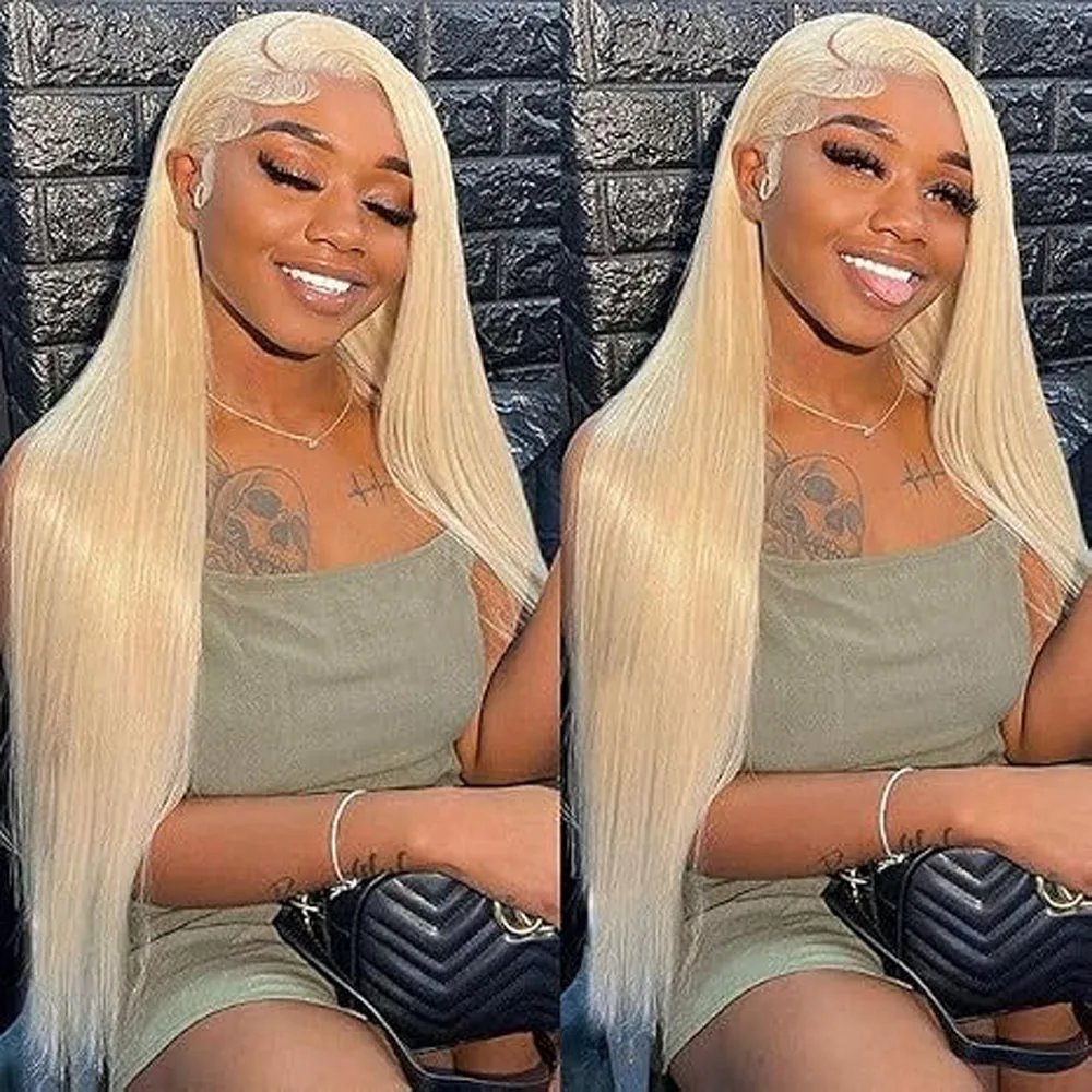 13x4 24 Inch Blonde Lace Wig Pre-Plucked, Glueless Straight Heat-Safe Fiber with Baby Hair, Perfect for Daily/Wear