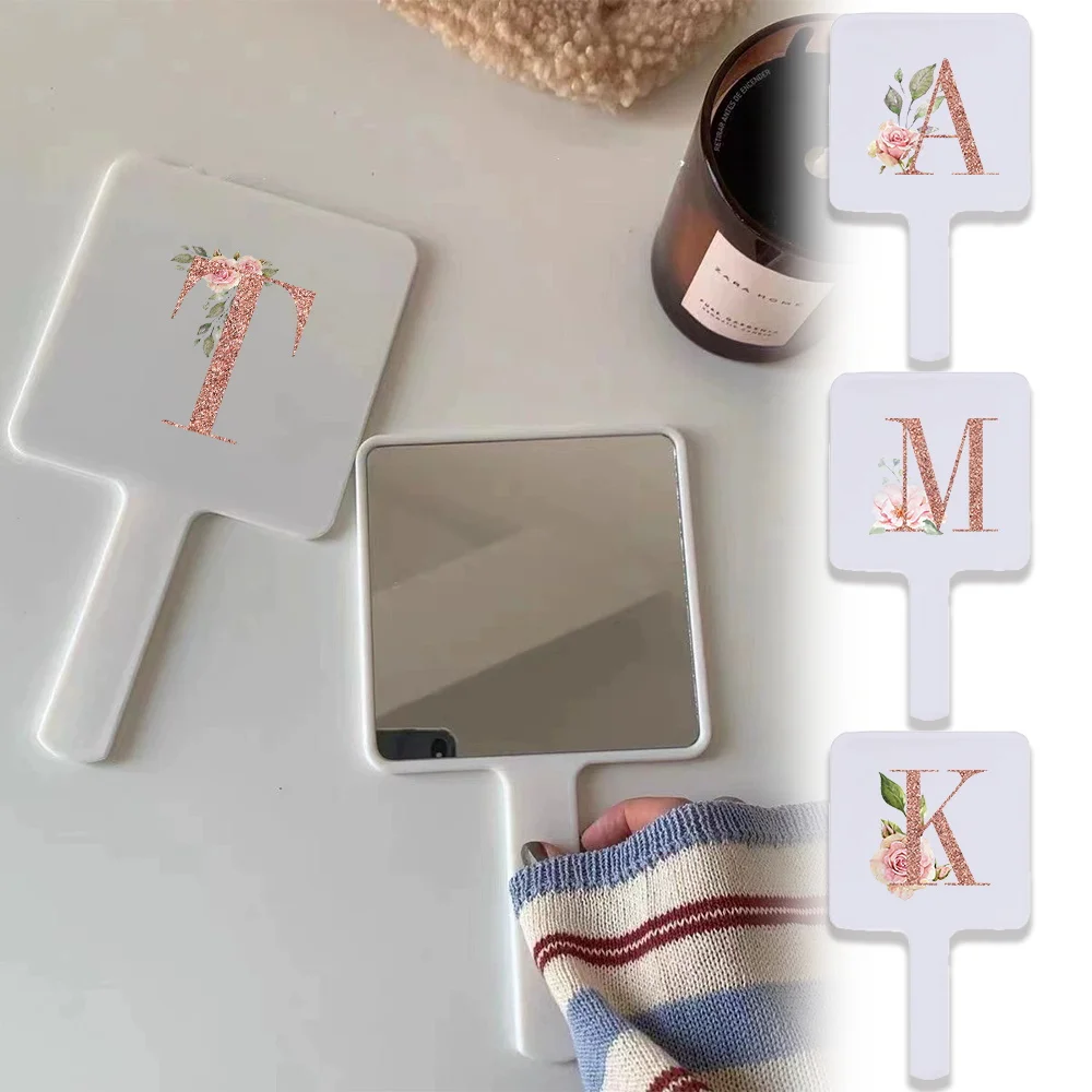 

1pc Square Handheld Makeup Mirror Elegant Design Lightweight Ideal For Home & Travel Vanity Use Initial Name 26 Letters Pattern
